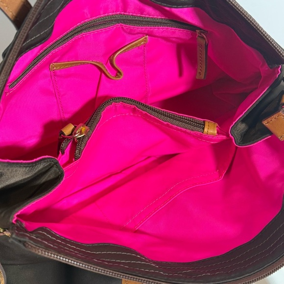 Dooney & Bourke Handbag Tote Purse Satchel Black Nylon Leather Strap Pink Lining - Picture 6 of 7